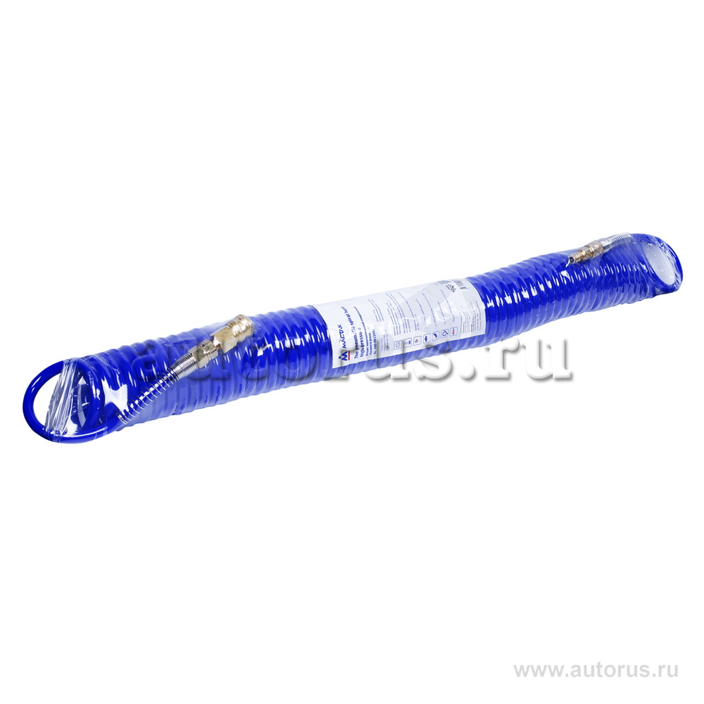 МАСТАК Шланг пневматический спиральный высокого давления 8x12 мм, 15 м, полиуретановый, фитинги