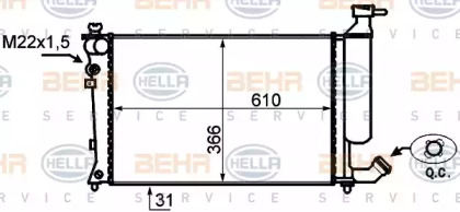 Водяной радиатор BEHR/HELLA для PEUGEOT 306 Кабриолет (7D, N3, N5) 1.8 16V