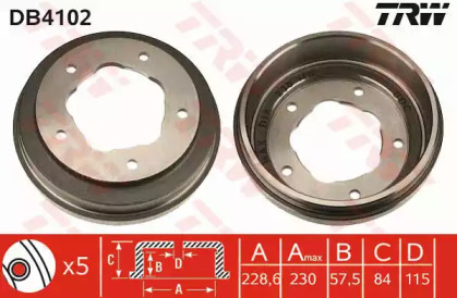 Тормозной барабан TRW для FORD TRANSIT автобус (V_ _) 2.5 D (VAS, VBL, VIL, VUL, VZS)