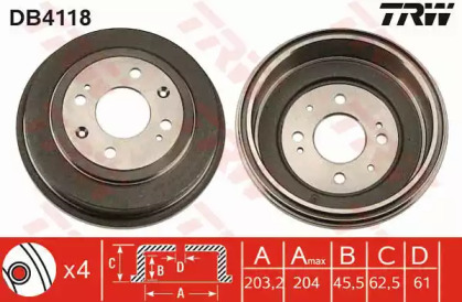 Барабанный тормозной механизм TRW для HONDA CONCERTO (HW, MA) 1.6 i 16V