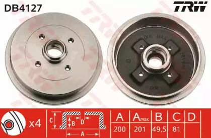 Барабанный тормозной механизм TRW для VW POLO (6N1) 64 1.9 D