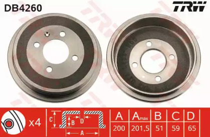 Барабанный тормозной механизм TRW для VW POLO (6N1) 64 1.9 D