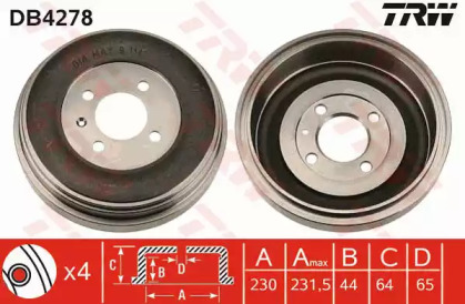 Тормозной барабан TRW для VW GOLF II (19E, 1G1) 1.8 i Cat Syncro