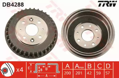 Тормозной барабан TRW для KIA SHUMA (FB) 1.8 i 16V