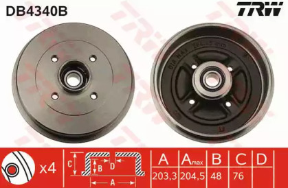 Тормозной барабан TRW для NISSAN NOTE (E11, NE11) 1.5 dCi