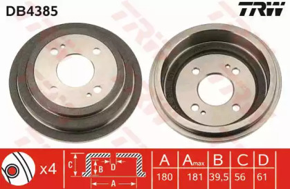 Тормозной барабан TRW для HONDA JAZZ II (GD_, GE3, GE2) 1.2 i-DSI (GD5, GE2)