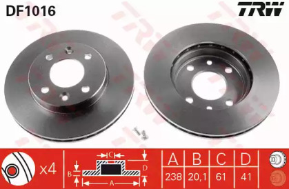 Тормозной диск TRW для NISSAN KUBISTAR (X76) 1.5 dCi