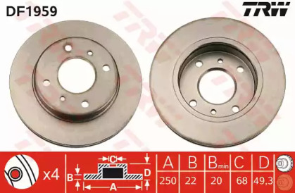 Тормозной диск TRW для NISSAN BLUEBIRD Station Wagon (WU11) 2.0 D