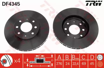 Тормозной диск TRW для MITSUBISHI GALANT V седан (E5_A, E7_A, E8_A) 2.5 V6-24 4WD (E88A)