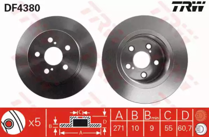 Тормозной диск TRW для TOYOTA AVENSIS (_T22_) 1.8 VVT-i (ZZT221_)