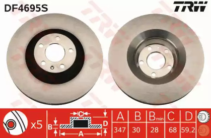 Тормозной диск TRW для AUDI A6 (4F2, C6) 2.8 FSI