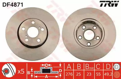Тормозной диск TRW для TOYOTA AVENSIS (_T22_) 1.8 VVT-i (ZZT221_)