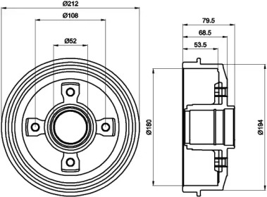 Тормозной барабан HELLA для PEUGEOT 205 I (741A/C) 1.6 GTI