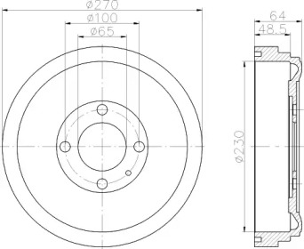 Тормозной барабан HELLA для VW GOLF II (19E, 1G1) 1.8 i Cat Syncro