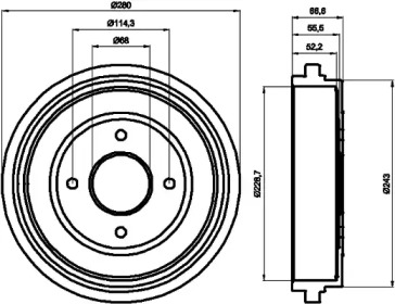 Барабанный тормозной механизм HELLA для NISSAN PRIMERA Hatchback (P11) 1.6 16V