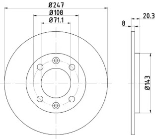 Тормозной диск HELLA для PEUGEOT 205 I (741A/C) 1.9 GTI