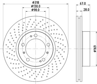 Тормозной диск HELLA для PORSCHE 911 Кабриолет (997) 3.6 Carrera 4