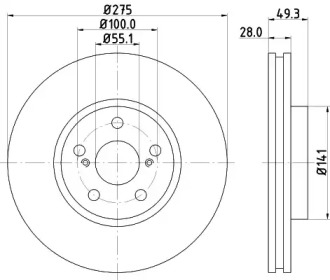 Тормозной диск HELLA для TOYOTA AVENSIS (_T22_) 1.6 (AT220_)