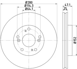Тормозной диск HELLA для HONDA CIVIC IX (FK) 1.4 i-VTEC (FK1)