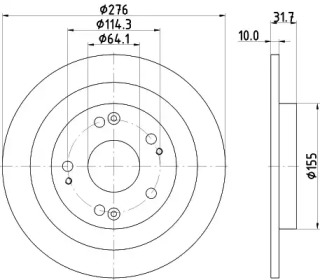 Тормозной диск HELLA для HONDA CIVIC IX (FK) 1.4 i-VTEC (FK1)
