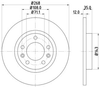 Тормозной диск HELLA для PEUGEOT 308 SW II 1.6 THP 163