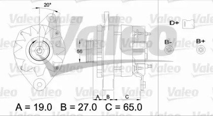 Генератор VALEO для PEUGEOT 405 I (15B) 1.8 Turbo Diesel