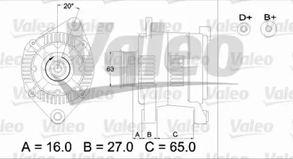 Генератор VALEO для PEUGEOT 405 I (15B) 1.8 Turbo Diesel