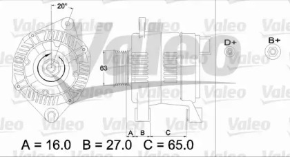 Генератор VALEO для PEUGEOT 405 I (15B) 1.8 Turbo Diesel