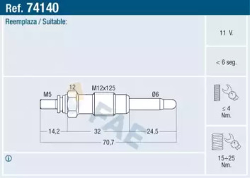 Свеча накаливания FAE для ALFA ROMEO 146 (930_) 1.9 TD (930.B4A)