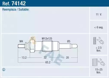 Свеча накаливания FAE для FORD ESCORT IV Turnier (AWF, AVF) 1.6 D