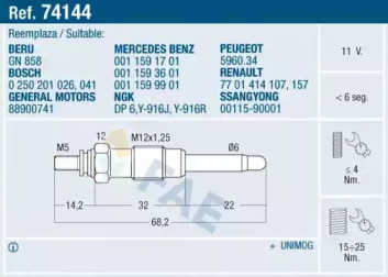 Свеча накаливания FAE для MERCEDES-BENZ T1 автобус (602) 310 D 2.9