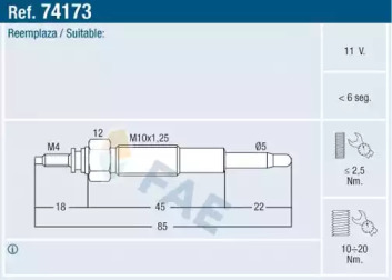 Свеча накаливания FAE для MAZDA 626 III Hatchback (GD) 2.0 D