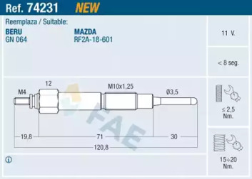 Система зажигания / накаливания FAE для MAZDA 6 Hatchback (GG) 2.0 DI