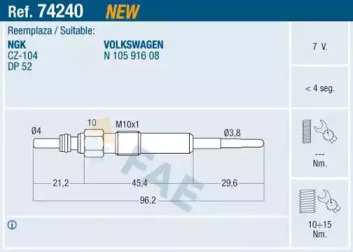 Свеча накаливания FAE для VW CRAFTER 30-50 c бортовой платформой/ходовая часть (2F_) 2.5 TDI