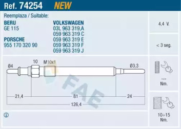Свеча накаливания FAE для AUDI A4 Avant (8K5, B8) 2.0 TDI quattro