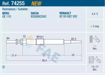Система зажигания / накаливания FAE для NISSAN NV200 Фургон/универсал 1.5 dci (M20, M20M)