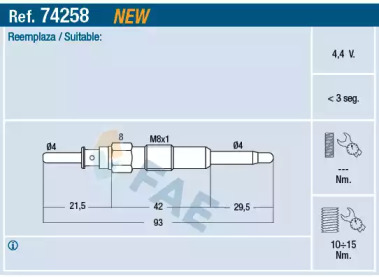 Свеча накаливания FAE для CHEVROLET NUBIRA седан 2.0 D