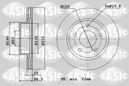 Тормозной диск SASIC для VW POLO (6R, 6C) 1.2 TSI