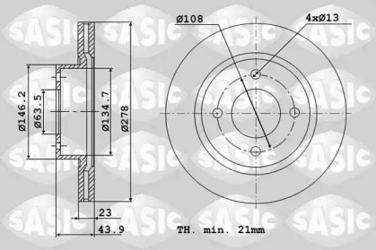 Тормозной диск SASIC для FORD FIESTA VI 1.5 TDCi