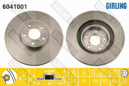 Тормозной диск GIRLING для TOYOTA AVENSIS (_T22_) 1.8 VVT-i (ZZT221_)