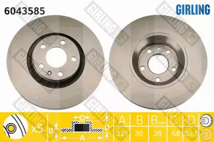 Тормозной диск GIRLING для AUDI A6 (4F2, C6) 2.8 FSI