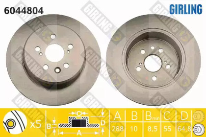 Тормозной диск GIRLING для TOYOTA AVENSIS (_T22_) 1.8 VVT-i (ZZT221_)
