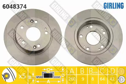 Тормозной диск GIRLING для HONDA CIVIC VIII седан (FD, FA) 1.8 EXS Flex