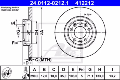 Тормозной диск ATE для PEUGEOT 308 SW II 1.6 THP 163