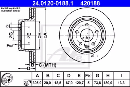 Тормозной диск ATE для JAGUAR XK 8 купе (X100) 4.0