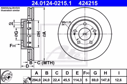 Тормозной диск ATE для MITSUBISHI OUTLANDER III (GG_W, GF_W, ZJ) 2.2 Di-D 4WD (GF6W)