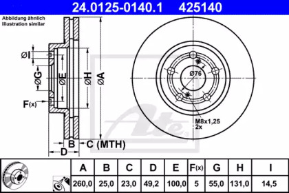 Тормозной диск ATE для TOYOTA AVENSIS (_T22_) 1.6 (AT220_)