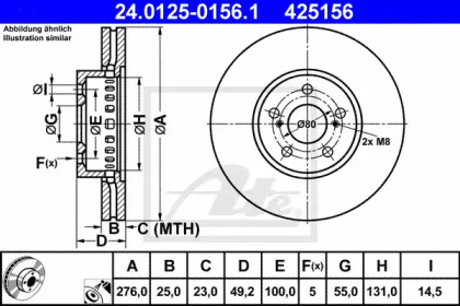 Тормозной диск ATE для TOYOTA AVENSIS (_T22_) 1.8 VVT-i (ZZT221_)