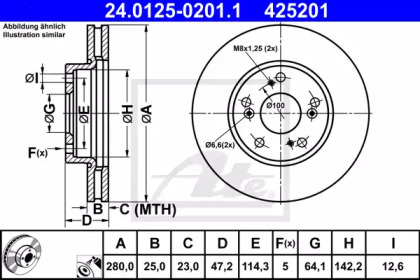 Тормозной диск ATE для HONDA CIVIC IX (FK) 1.4 i-VTEC (FK1)