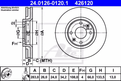 Тормозной диск ATE для PEUGEOT 207 CC (WD_) 1.6 16V Turbo
